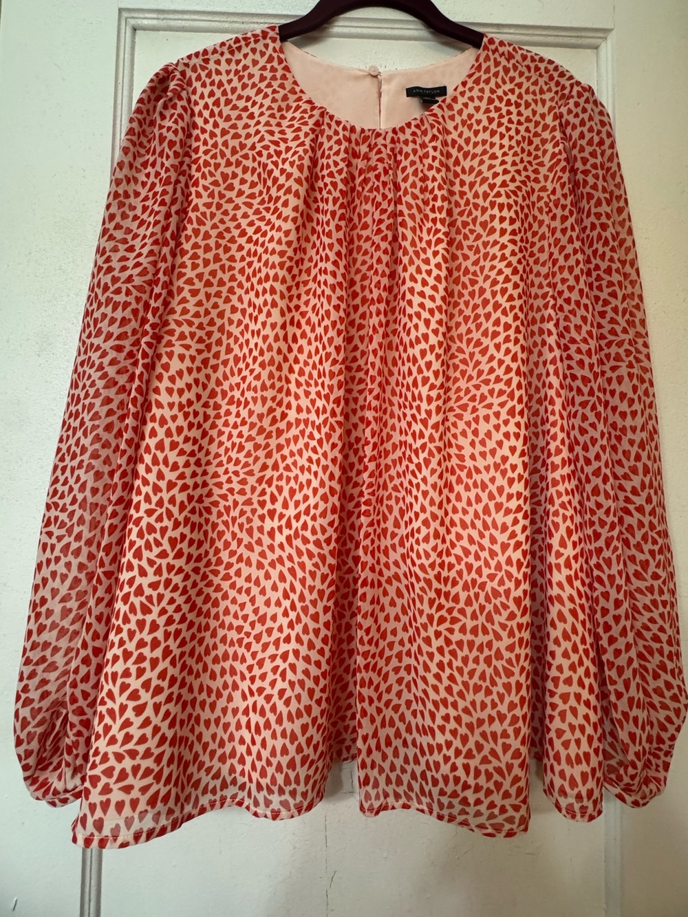 Ann Taylor Red Heart Print Blouse